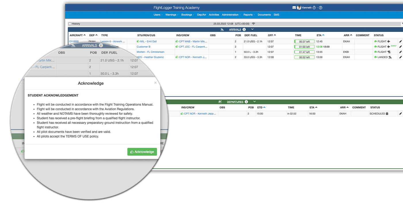 FlightLogger acknowledgement and authorization FlightLogger acknowledgement and authorization
