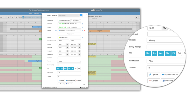 Recurring bookings with FlightLogger Recurring bookings with FlightLogger